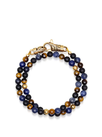 Nialaya Men's Beaded Bracelet Men's Adorned Wrap Around Bracelet with Brown Tiger Eye, Dumortierite and Onyx